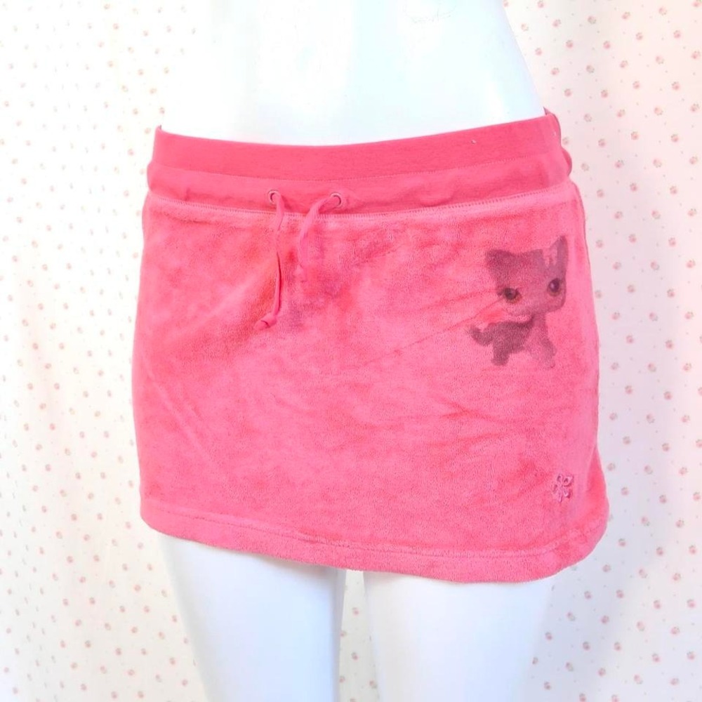 bongo hot pink terry cloth mini skirt kitten graphic medium y2k